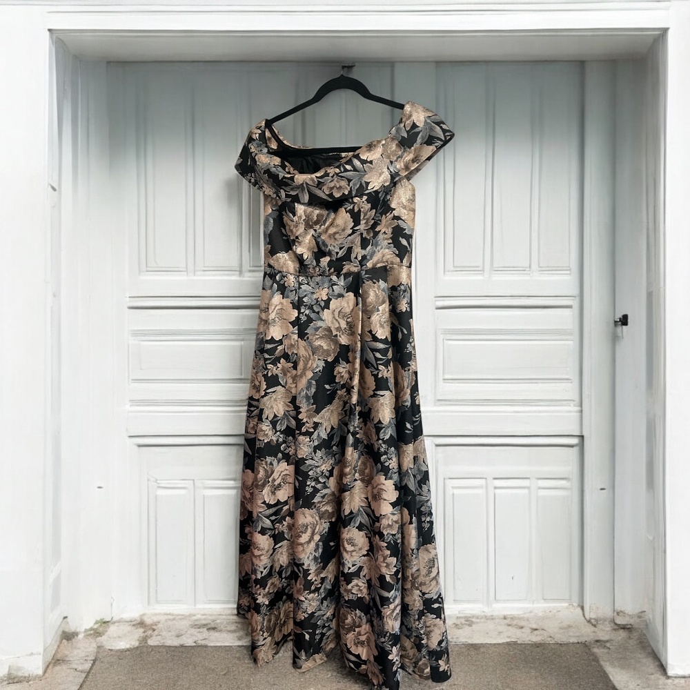 Alex Evenings Dark Navy Floral Off Shoulder Formal Dress